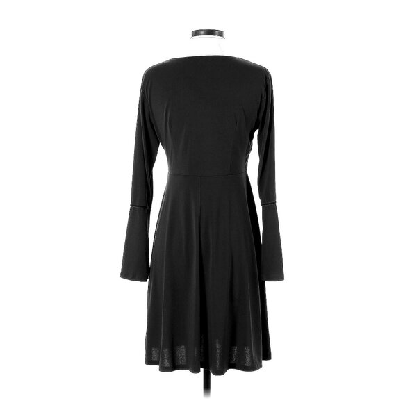 Size 14‎ BLACK CRISS-CROSS BELL SLEEVE SKATER DRESS Day/Evening All-Season Party - Picture 3 of 8